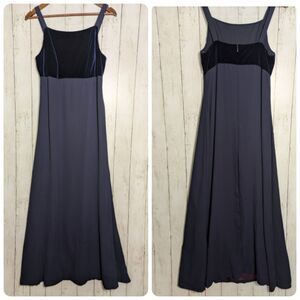 Vintage 90s Blue Velvet Chiffon Maxi Dress Size 14 Formal Party Whimsigoth USA